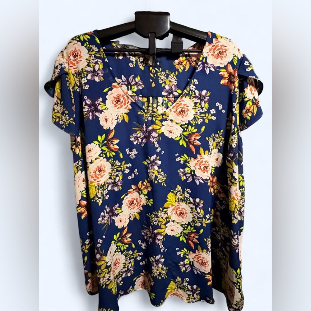 Floral Print Navy Short Sleeve Women's Top